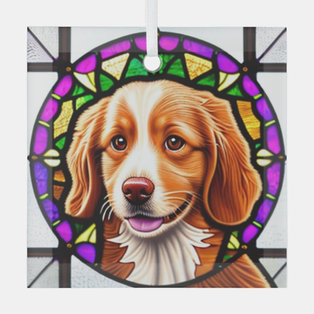 Nova Scotia Duck Tolling Retriever "Stained"  Glass Tree Decoration (Front)