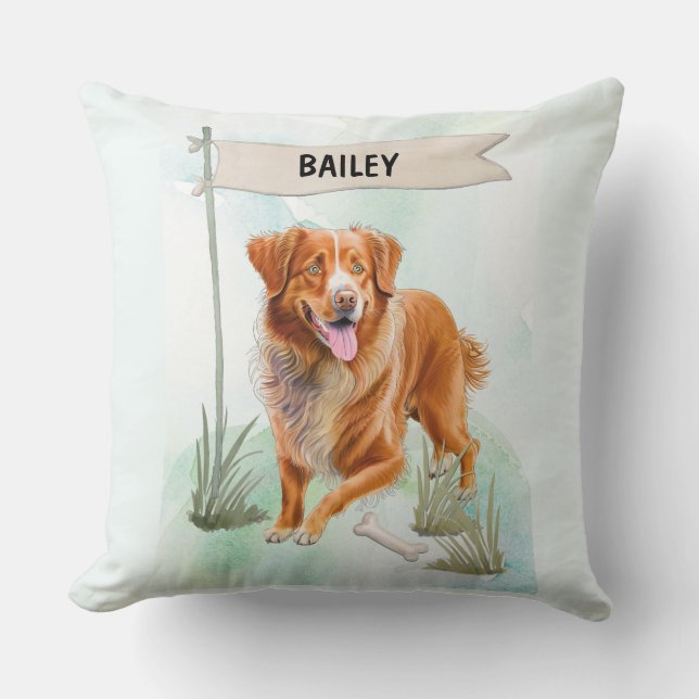 Nova Scotia Duck Tolling Retriever Watercolor Dog Cushion (Front)