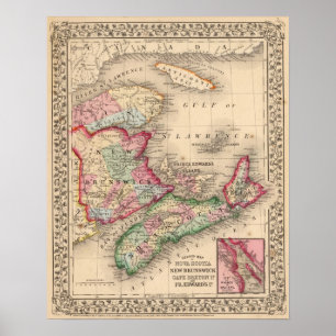 Nova Scotia, New Brunswick, Map by Mitchell Poster