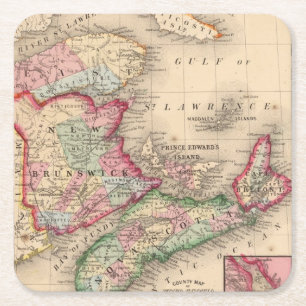 Nova Scotia, New Brunswick, Map by Mitchell Square Paper Coaster