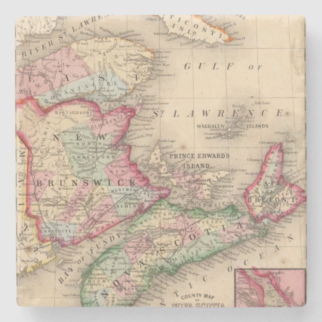 Nova Scotia, New Brunswick, Map by Mitchell Stone Coaster (Front)