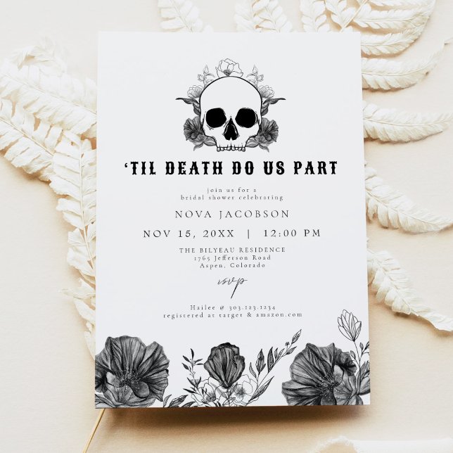NOVA Til Death Gothic Skull Black Bridal Shower Invitation (Creator Uploaded)