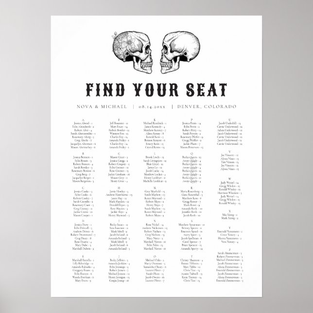 NOVA Til Death Gothic Skull Wedding Seating Chart (Front)