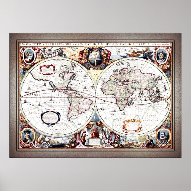 Nova Totius Terrarum Orbis by Henricus Hondius II Poster (Front)