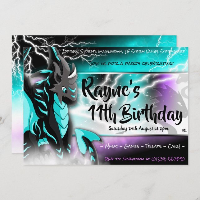 Novastorm Dragon Birthday Invitations (Front/Back)