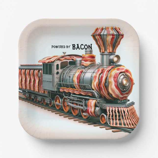 Novelty Bacon Themed Train Paper Plates (Front)