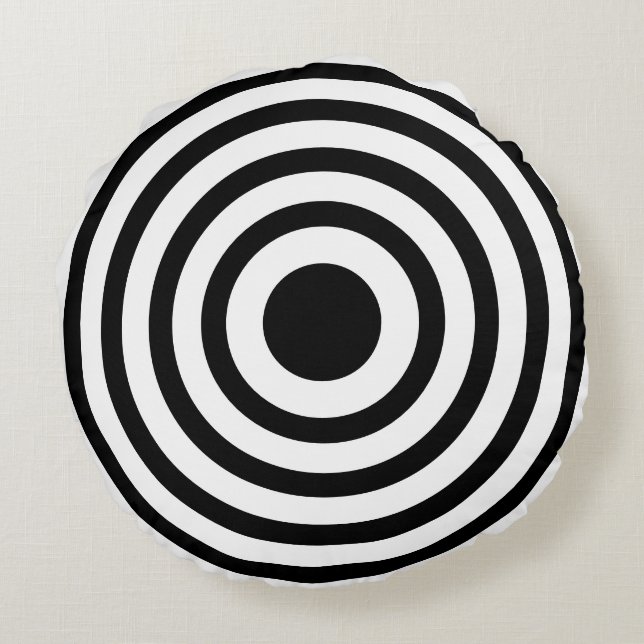 Novelty Black and White Bullseyes Circles Round Cushion (Back)