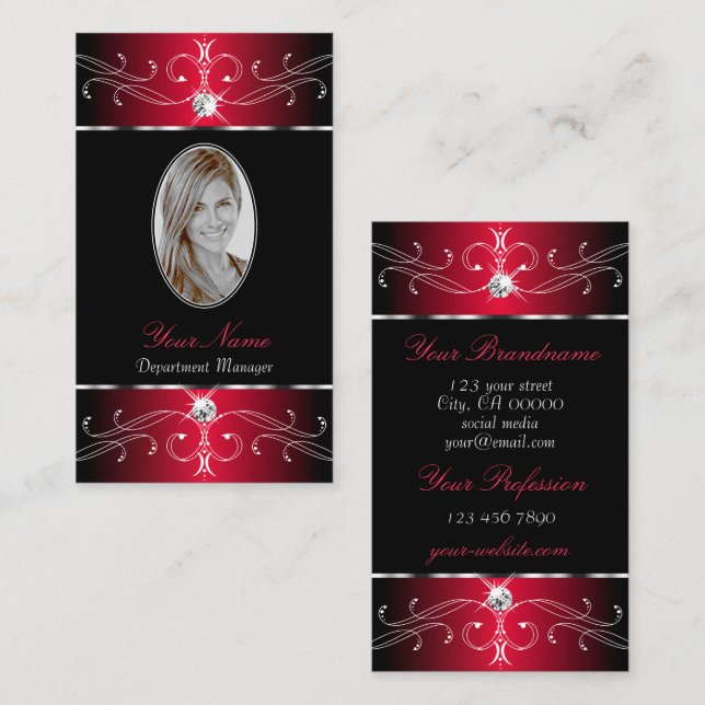 Novelty Black Red Ornate Ornaments Jewels Photo Business Card (Front/Back)