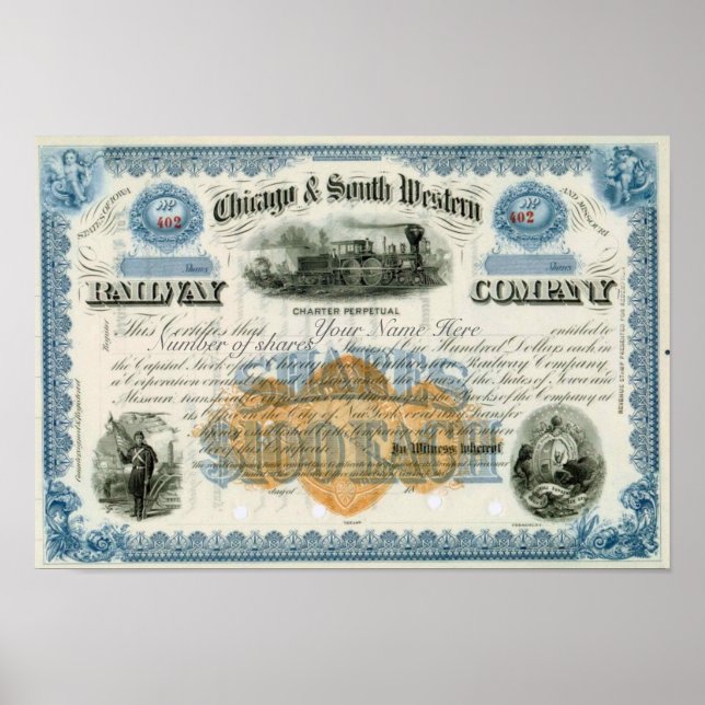 Novelty Chicago & South Western Stock Certificate Poster (Front)