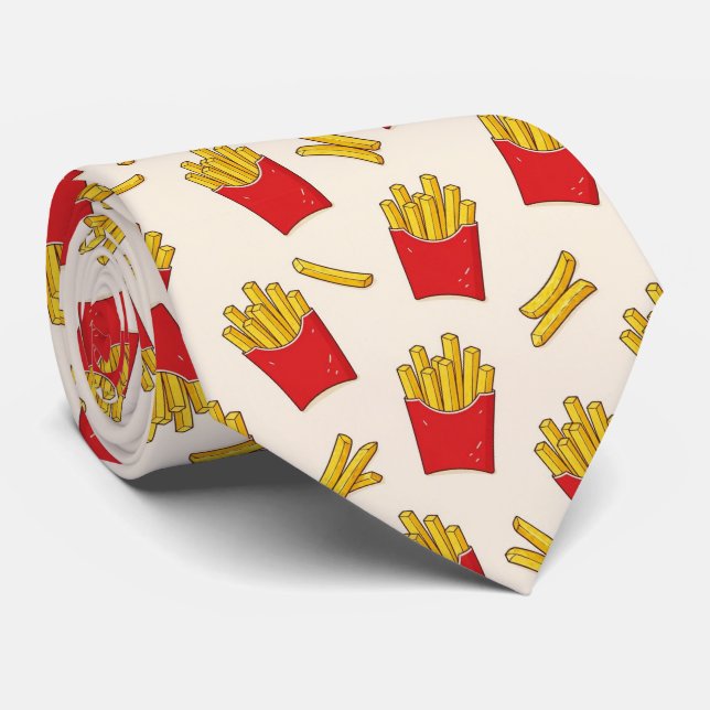 Novelty French Fries | Fast Food Pattern Neck Tie (Rolled)