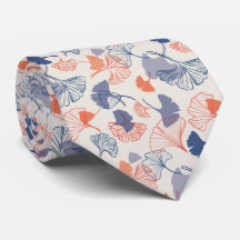 Novelty Ginkgo Navy Blue and Orange Pattern
