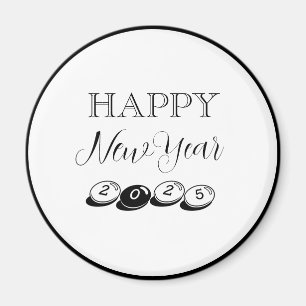 Novelty Happy New Year Black and White Magnet