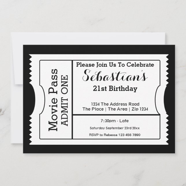 Novelty Party Admission Ticket Black And White Invitation (Front)