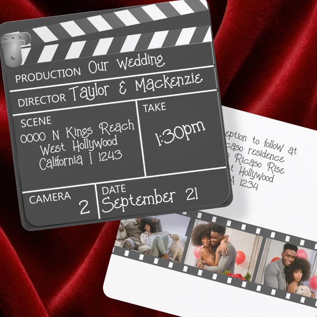 Novelty Personalised Movie Clapperboard Wedding Invitation (Novelty Personalized Movie Clapperboard Wedding Invitation by Ricaso. For the actor or film fan.)