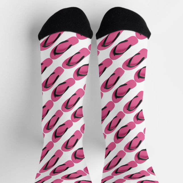 Novelty Pink Flip Flops Design Crew Socks (Top)