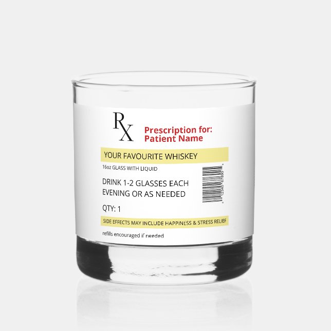 Novelty Prescription Whiskey Glass Customisable (Front)