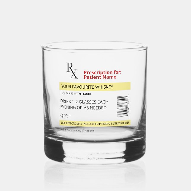 Novelty Prescription Whiskey Glass Customisable (Front)