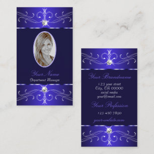 Novelty Royal Blue Ornate Ornaments Add Photo Chic Business Card