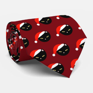 Novelty Santa Cat Pattern Burgundy Christmas Tie