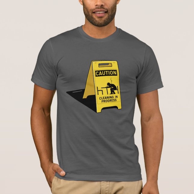 Novelty Sci-Fi Caution wet floor sign T-Shirt (Front)