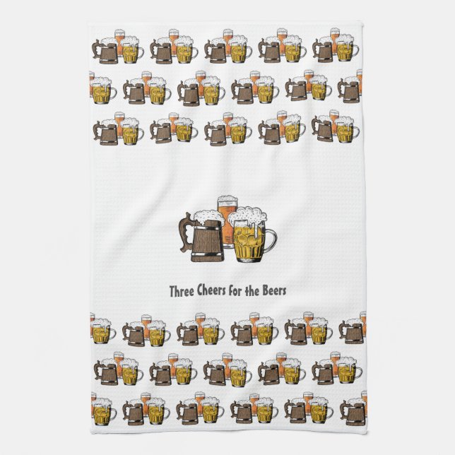 Novelty Three Beers Cartoon CUSTOMIZABLE PHOTO Tea Towel (Vertical)