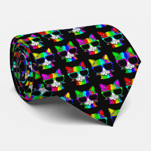 Novelty Very Cool Rainbow Cat Pattern  Tie