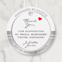 Novelty White & Silver Product Packaging Thank You