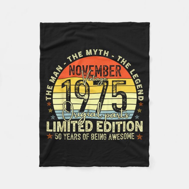 November 1975 50th Birthday For Men Women 50 Year  Fleece Blanket (Front)