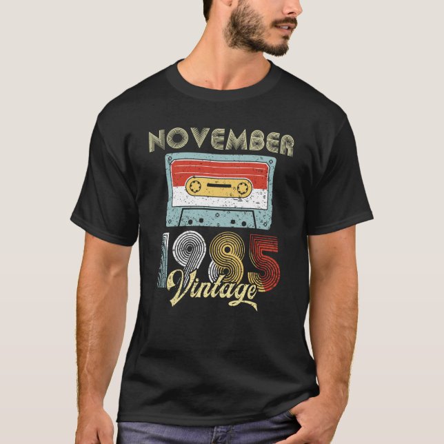 November 1985 Vintage Birthday Cassette Tape T-Shirt (Front)