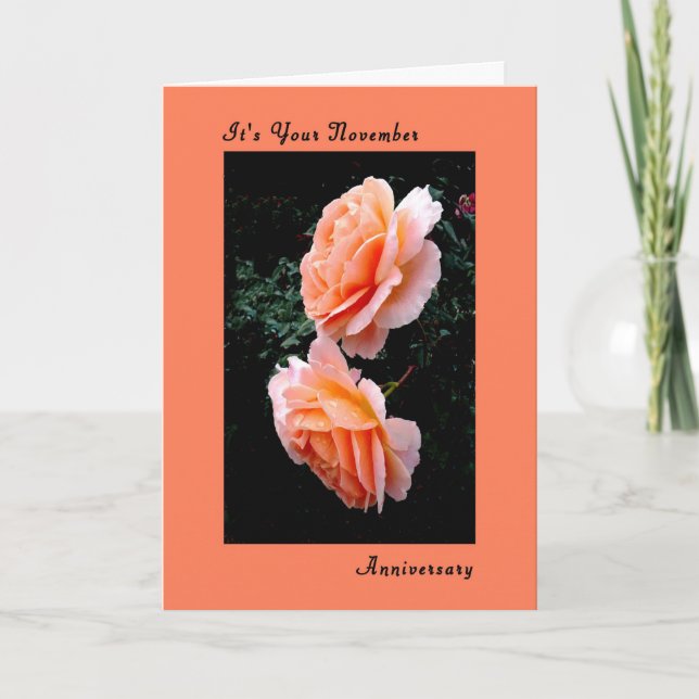 November Anniversary Card, Peach Roses Card (Front)