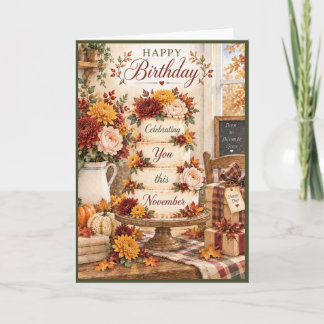 November Autumn Birthday Cake Happy Birthday Card