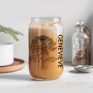 November Birth Flower Chrysanthem with Custom Name Can Glass
