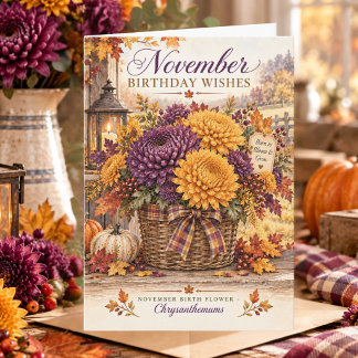 November Birth Flower Chrysanthemum Birthday Card