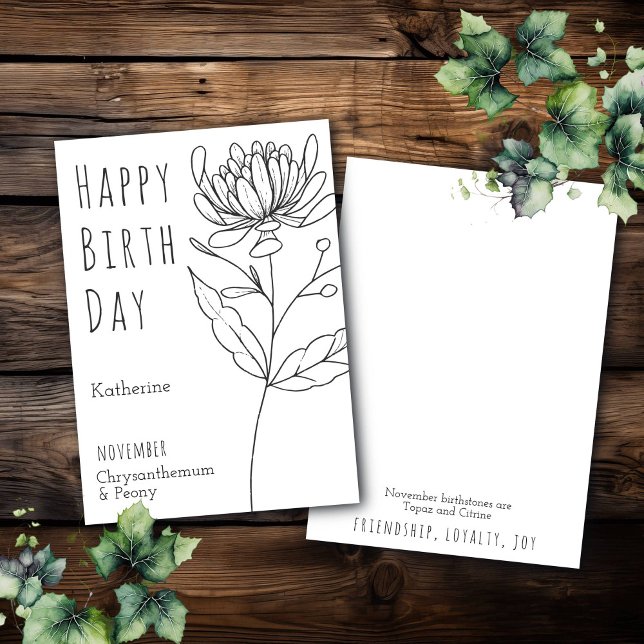 November Birth Flower Chrysanthemum & Peony  Card (Creator Uploaded)