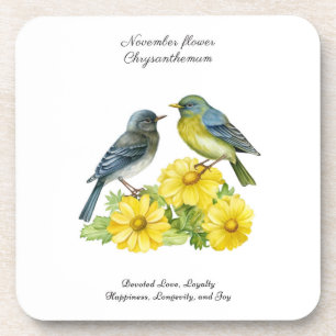 November Birth Month Flower Chrysanthemum Birds Coaster