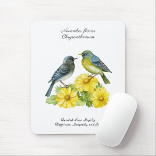 November Birth Month Flower Chrysanthemum Birds Mouse Pad