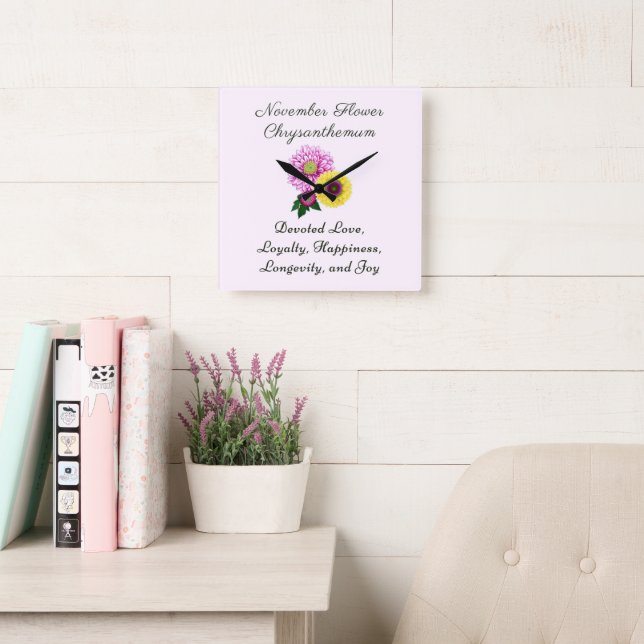 November Birth Month Flower Chrysanthemum Square Wall Clock (Reading Room)