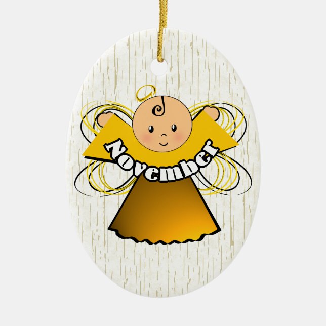 November Birthday Angel Ceramic Tree Decoration (Front)