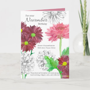 November Birthday Birth Month Flower Floriography Card