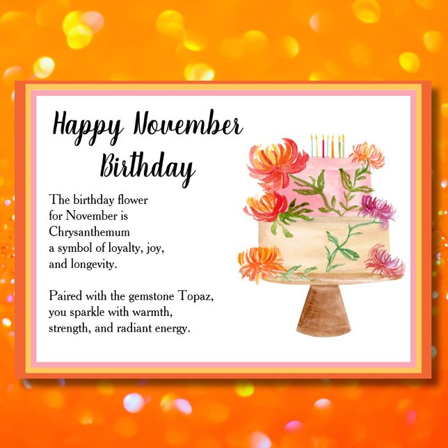 November Birthday Flower Chrysanthemums on Cake Card (Creator Uploaded)