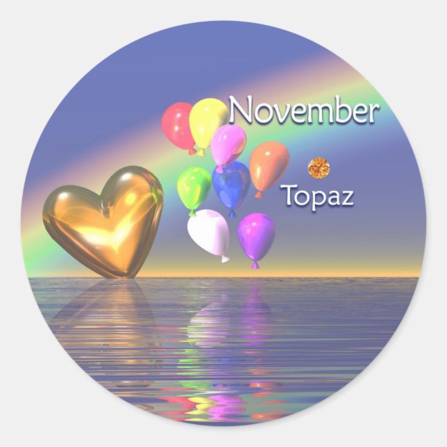 November Birthday Topaz Heart Classic Round Sticker (Front)