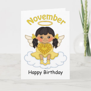 November Birthstone Angel Black Birthday Card