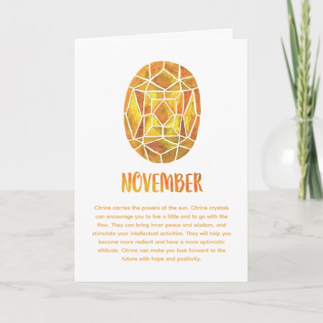 November Birthstone Citrine Birthday Watercolor Card (Front)