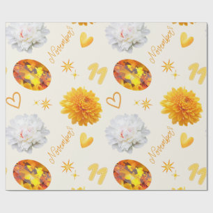 November Birthstone & Flower   Citrine & Chrysanth Wrapping Paper