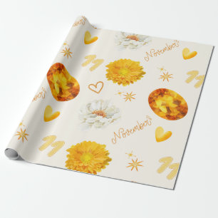 November Birthstone & Flower   Watercolor Wrapping Paper