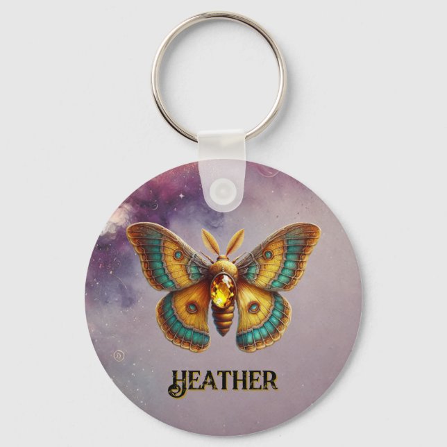 November Birthstone Keychain - Citrine Moth Design (Front)