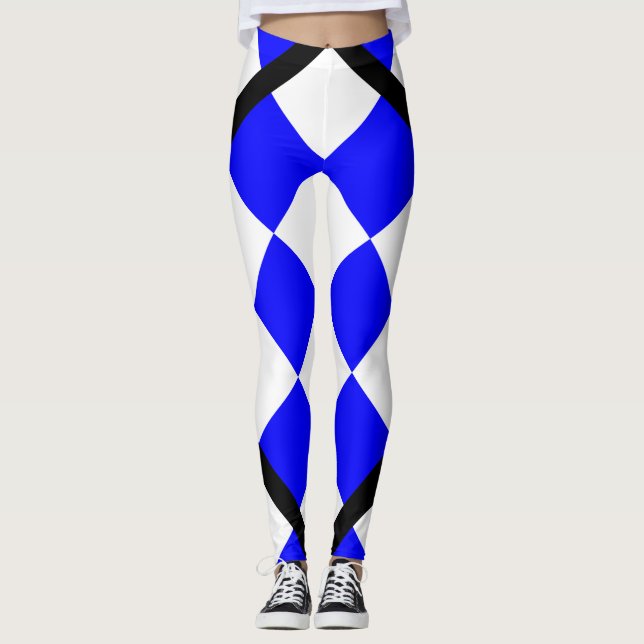 NOVEMBER Blue White Chequered Square Leggings (Front)