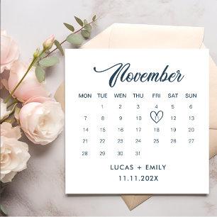 November Calendar Dark Blue Wedding Napkin