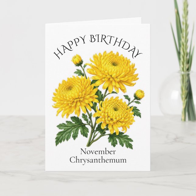 November Chrysanthemum Birthday Card (Front)