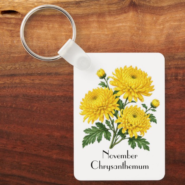 November Chrysanthemum Flowers Key Ring (Front)